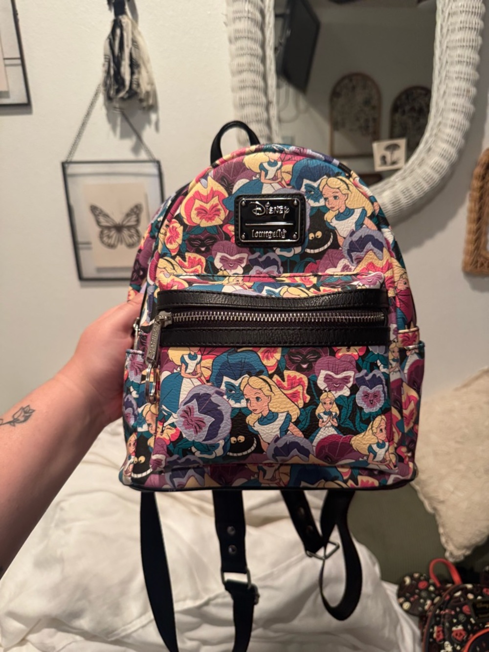Loungefly Alice Characters Floral Mini Backpack - Pink, Blue, Purple